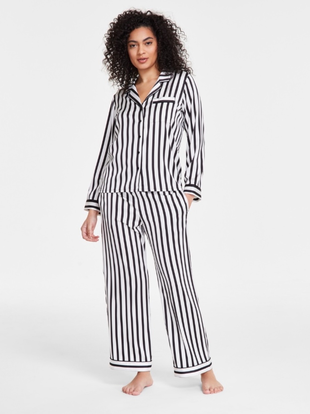 I.N.C. International Concepts Women's 2Piece Piped-Trim Satin Pajama Set NWT